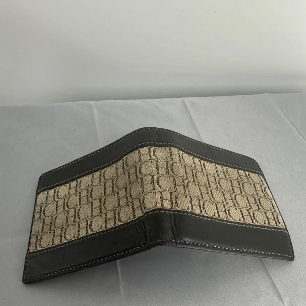 Carolina Herrera bifold canvas and brown leather bi fold wallet